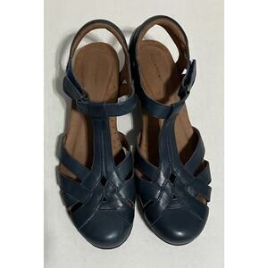 Womens Rockport Leather Shoes Closed Toe Open Back Low Heel Pump Comfort Blue 8M